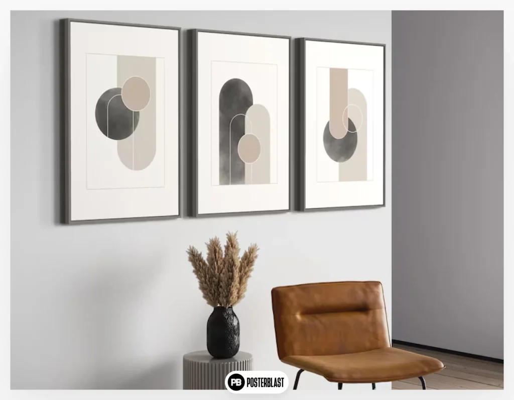 Mid century modern abstract printable wall art set of 3