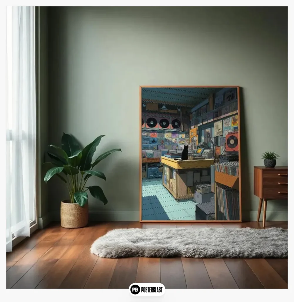 Anime Cat Vinyl Record Store Poster,