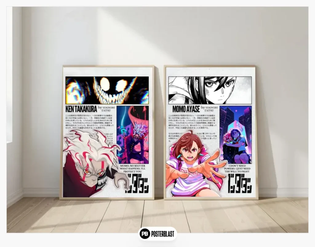 Anime art prints of Okarun and Momo