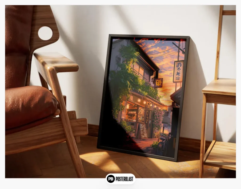 Lofi Anime Coffee Shop Print: Japandi Cafe Wall Art