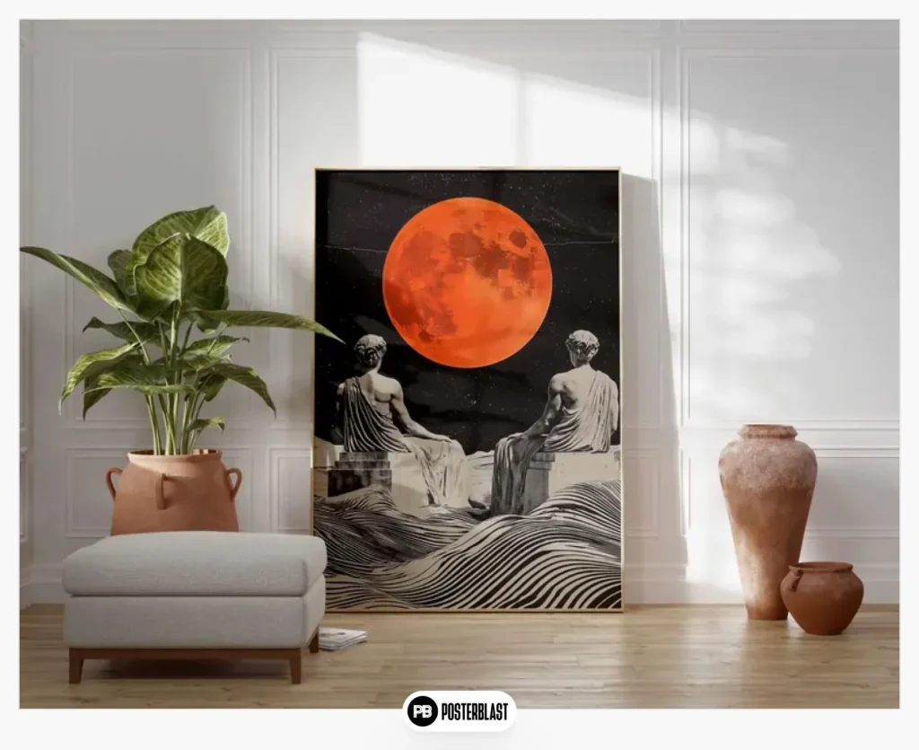 Surreal Greek Statue Poster, Retro Futuristic Wall Art