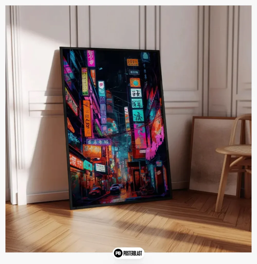 Futuristic Cyberpunk City Scene Wall Art Digital Art