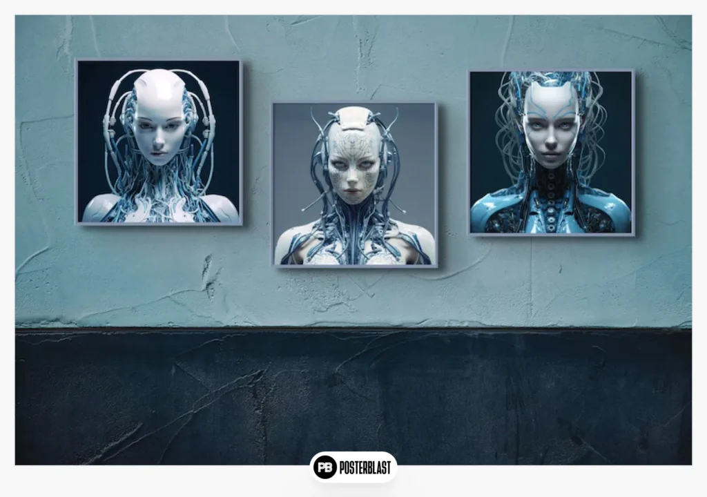 Blue Robot Girl Print Cyborg Girl Cybernetics Poster