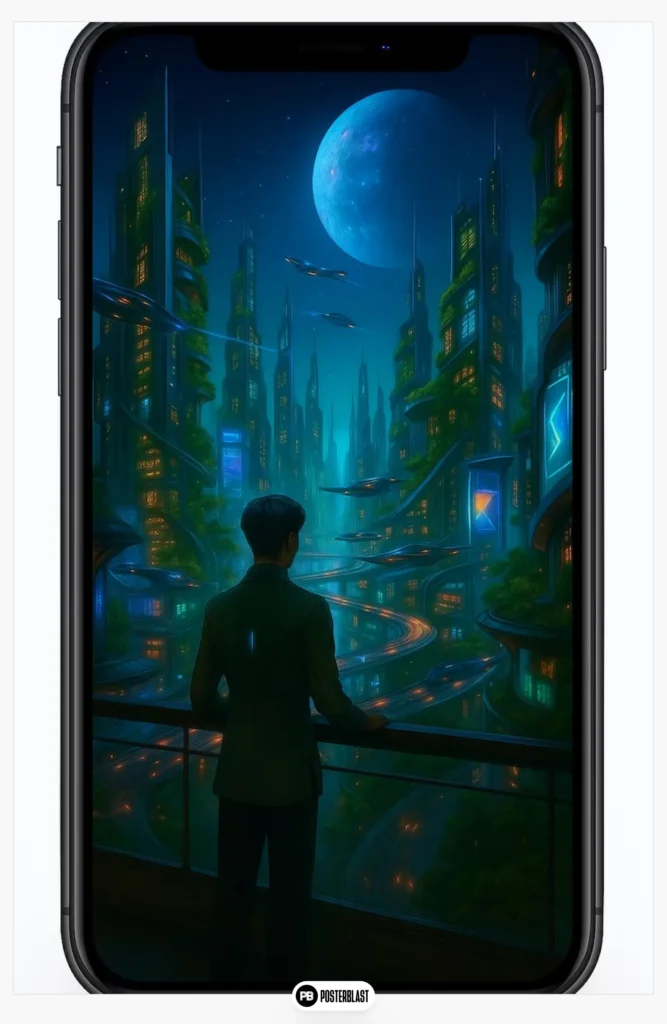 Futuristic Green City Phone Wallpaper: 4K Sci-Fi Landscape