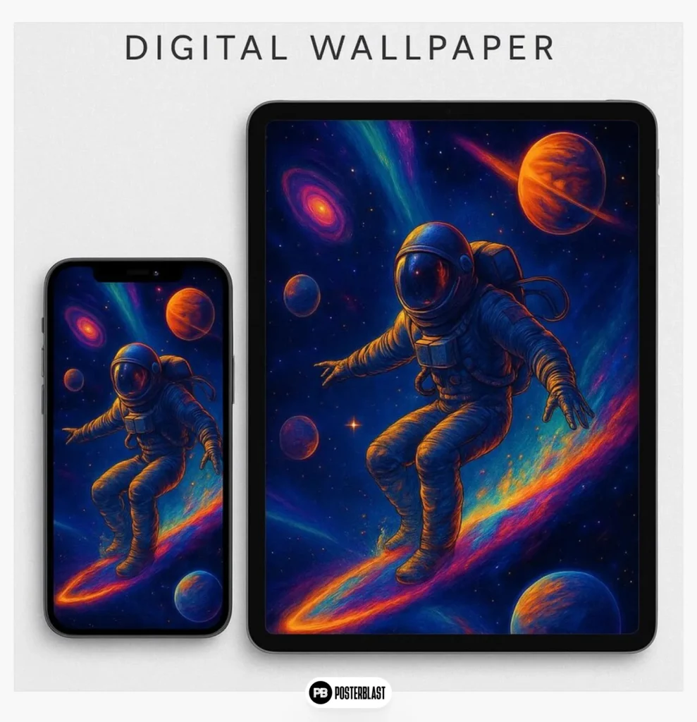 Astronaut Surfing Galaxy Wallpaper: Sci-Fi Phone & Tablet Background