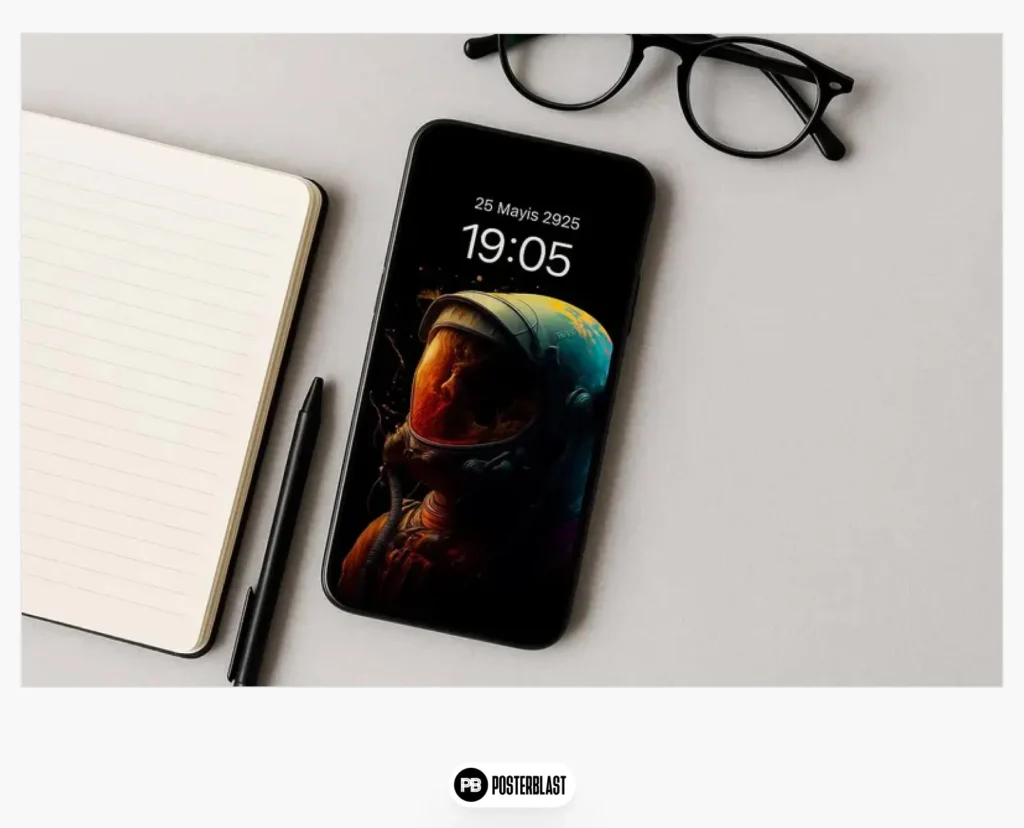 Cyber ​​Astronaut Phone Wallpaper: Sci-Fi OLED Display
