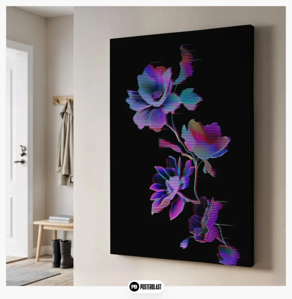  Neon Floral Line Print on Black
