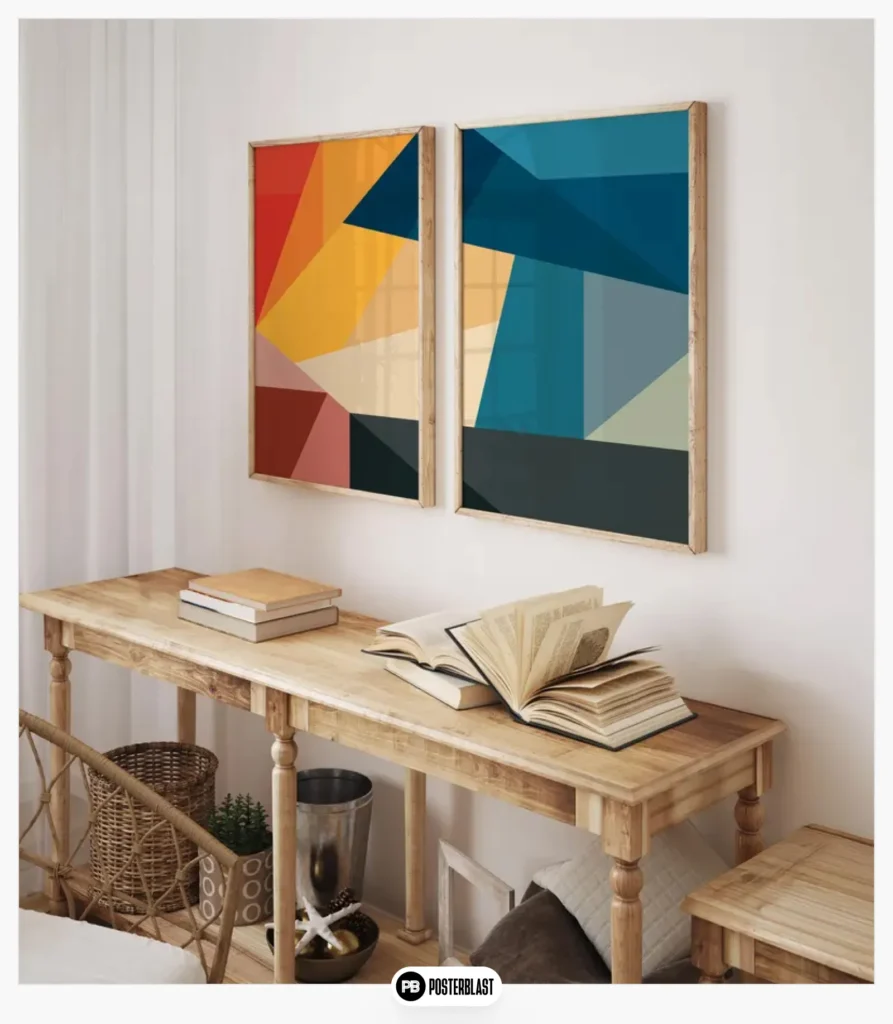 Set of 2 colorful geometric prints - Abstract digital wall art for modern interiors