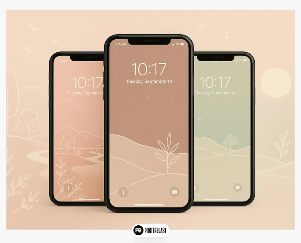 Neutral Minimal Landscape Wallpaper Pack: Beige & Sage Line Art