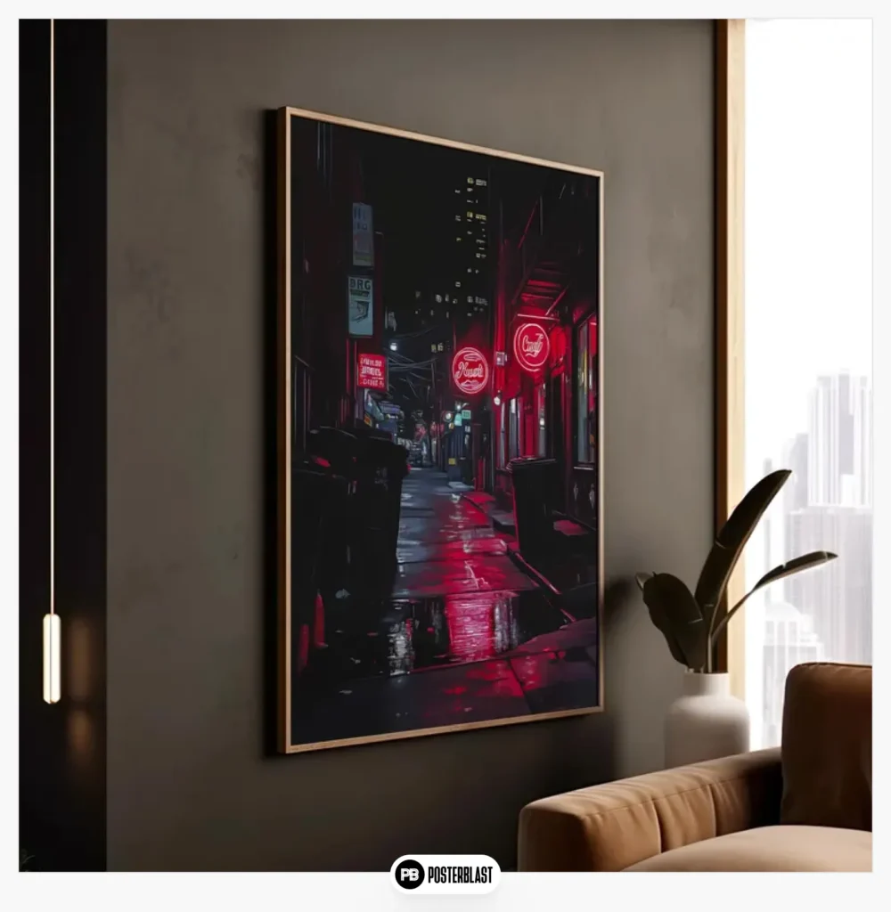 Neon Alley Canvas Art: Atmospheric City Night Scene Print
