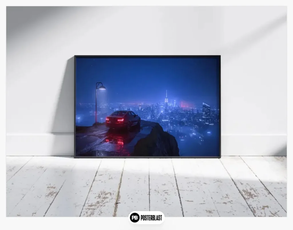 Night Drive Cityscape Car Poster