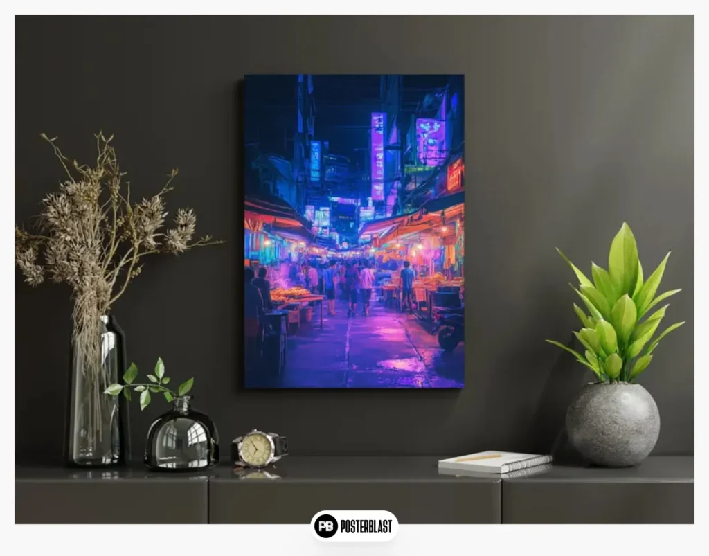 Cyberpunk Bangkok Night Market Print
