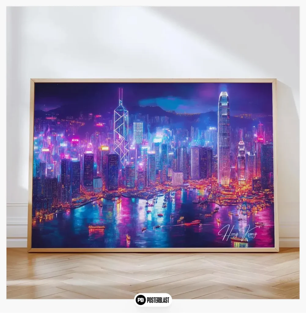 Cyberpunk Hong Kong Print: Neon City Skyline Wall Art