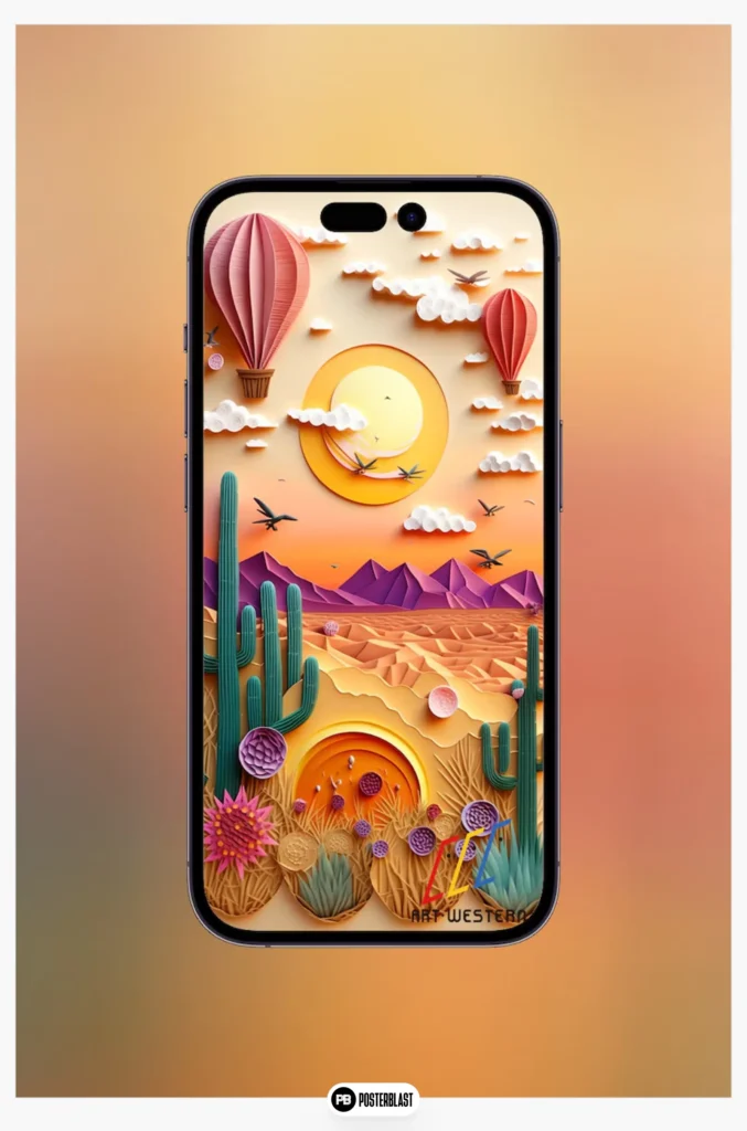 3D Western Landscape Phone Wallpaper: Desert Art Lock Screen