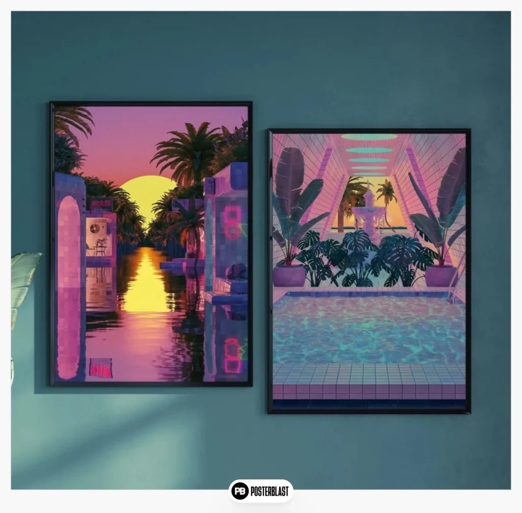 Aesthetic Vaporwave Art Print Set of 2
