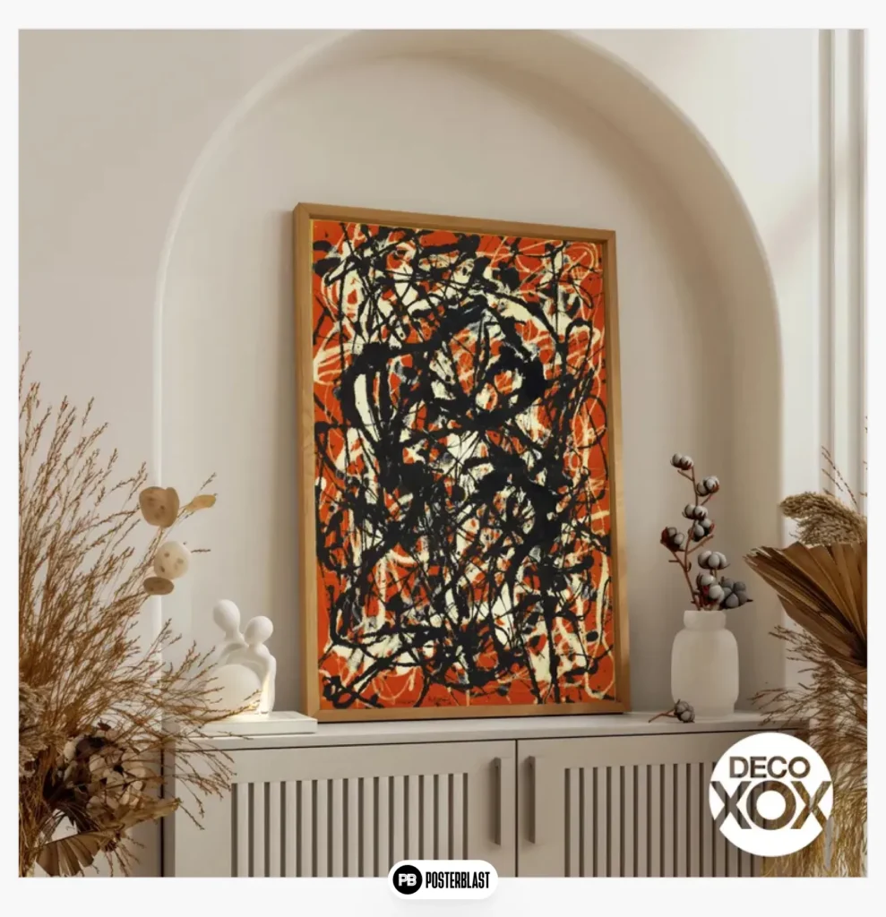 Black White on Red Drip Splash Painting Poster