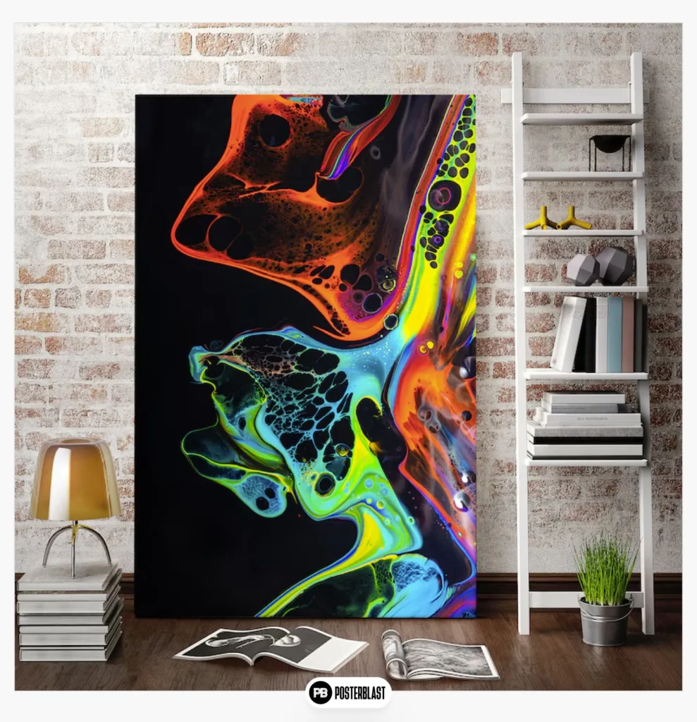 Abstract Neon Art Print with Liquid Effect