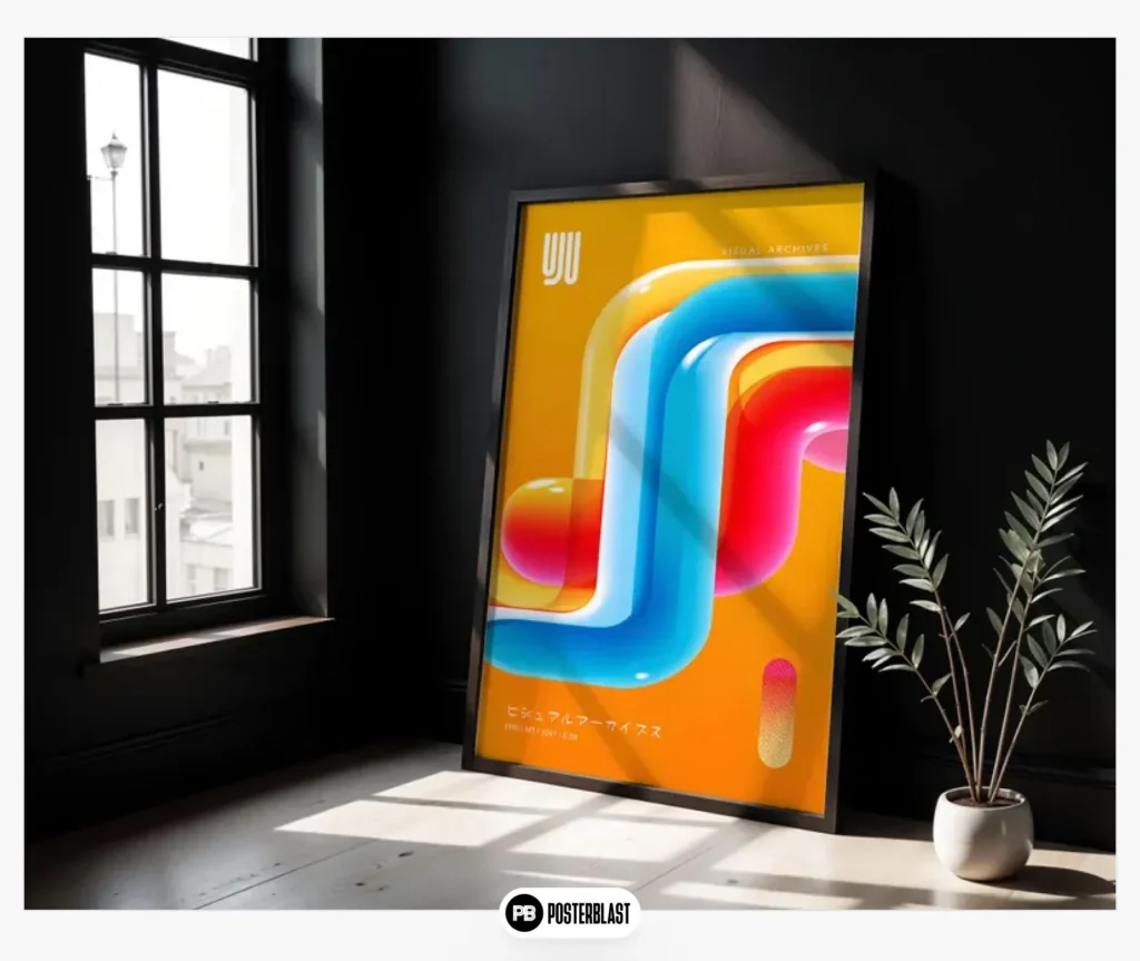 Abstract Neon Art Print: Retro Futuristic Geometric Home Decor