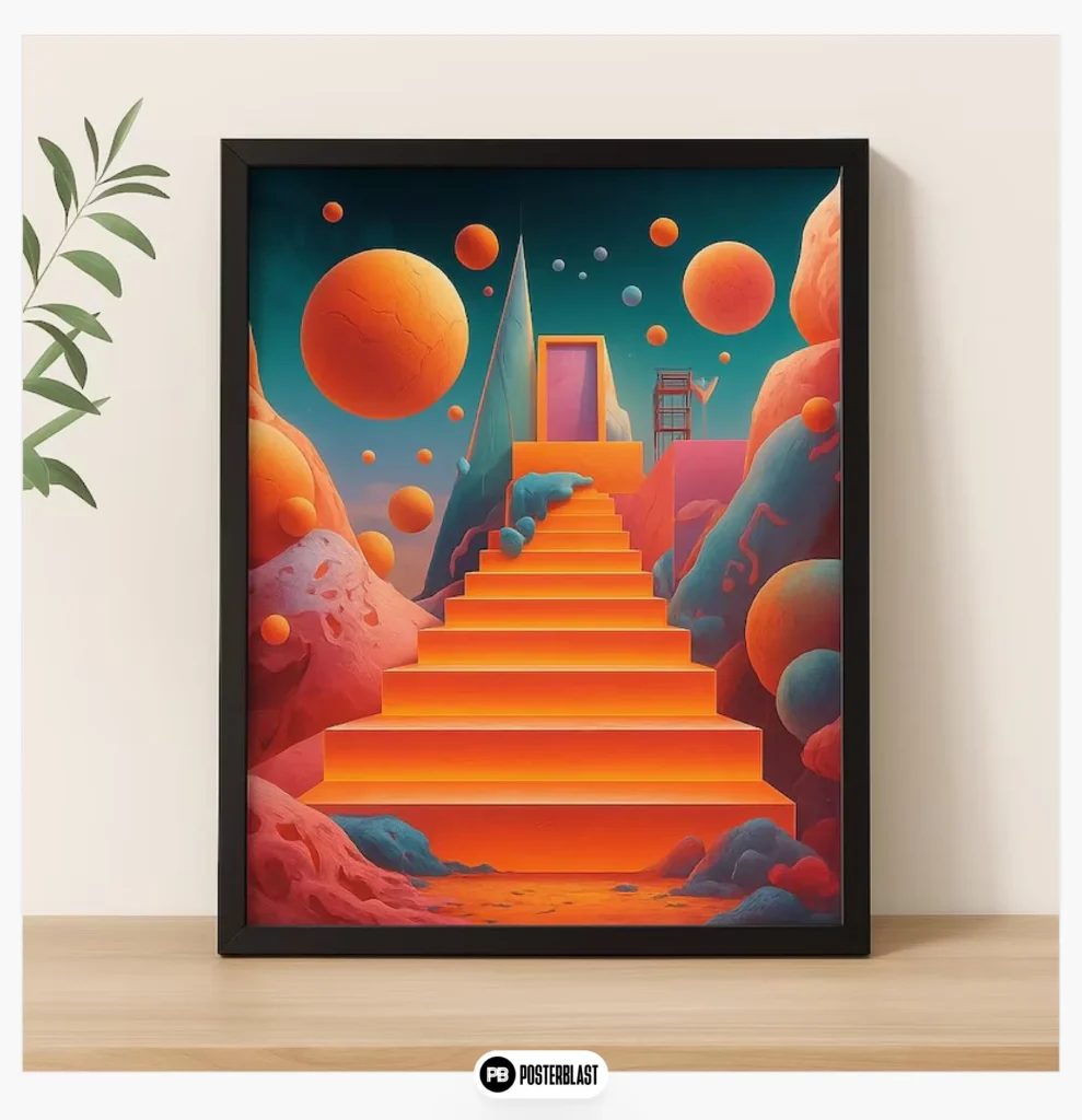 Psychedelic neon staircase poster