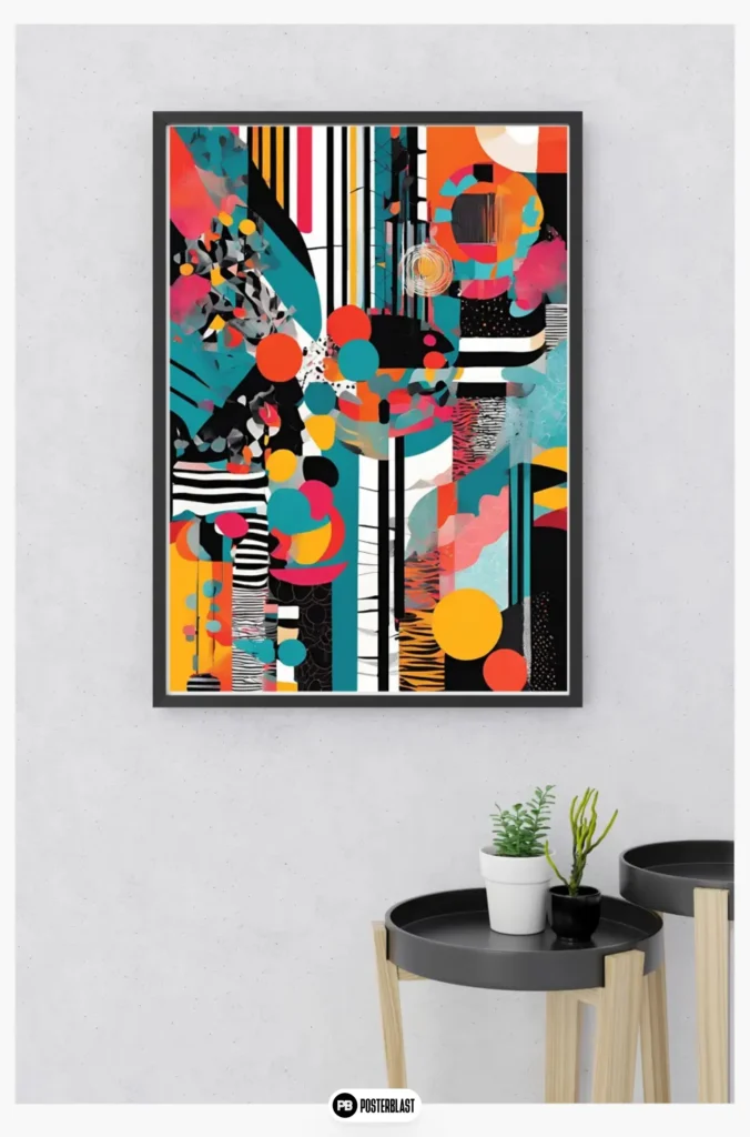 Abstract Neon Boho Wall Art Print: Modern Maximalist Decor