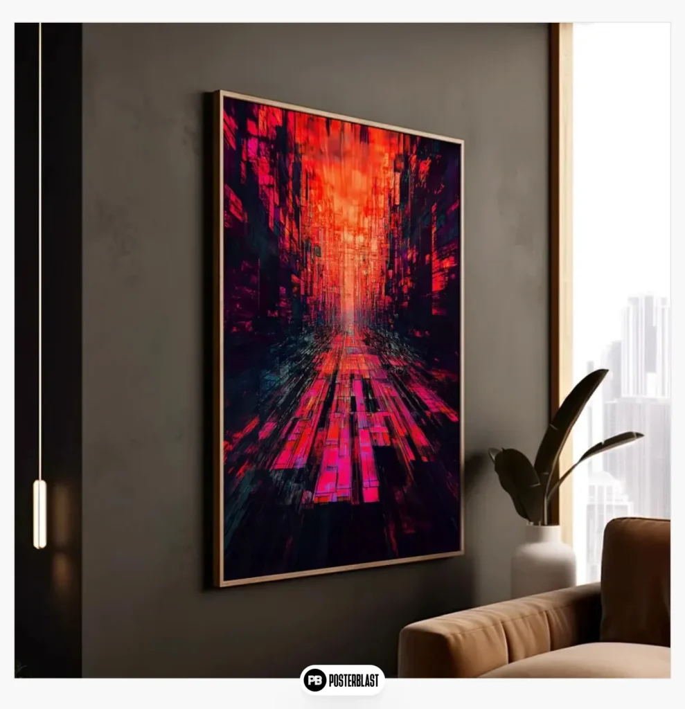 Neon Tunnel Print: Futuristic Abstract Canvas Art