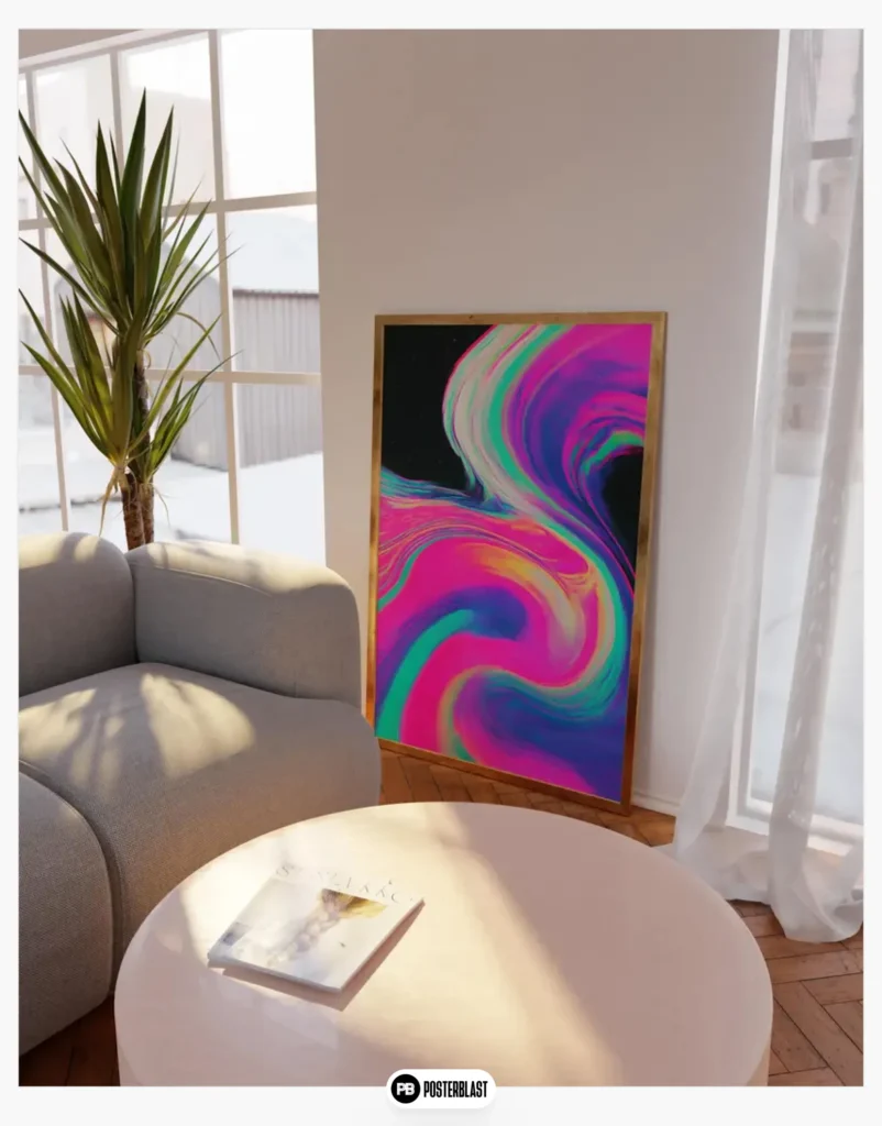 Abstract Neon Swirl Art Print: Retro Y2K Steamwave Home Decor