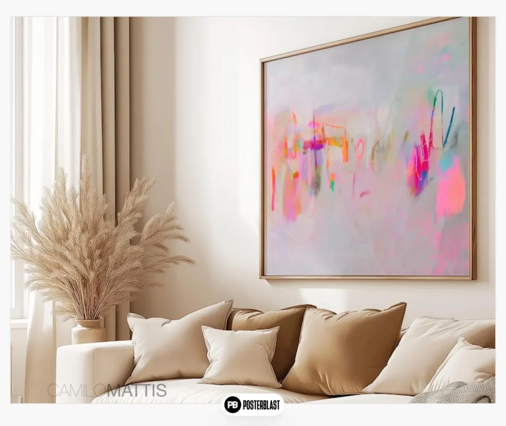 Abstract wall art grey pink print