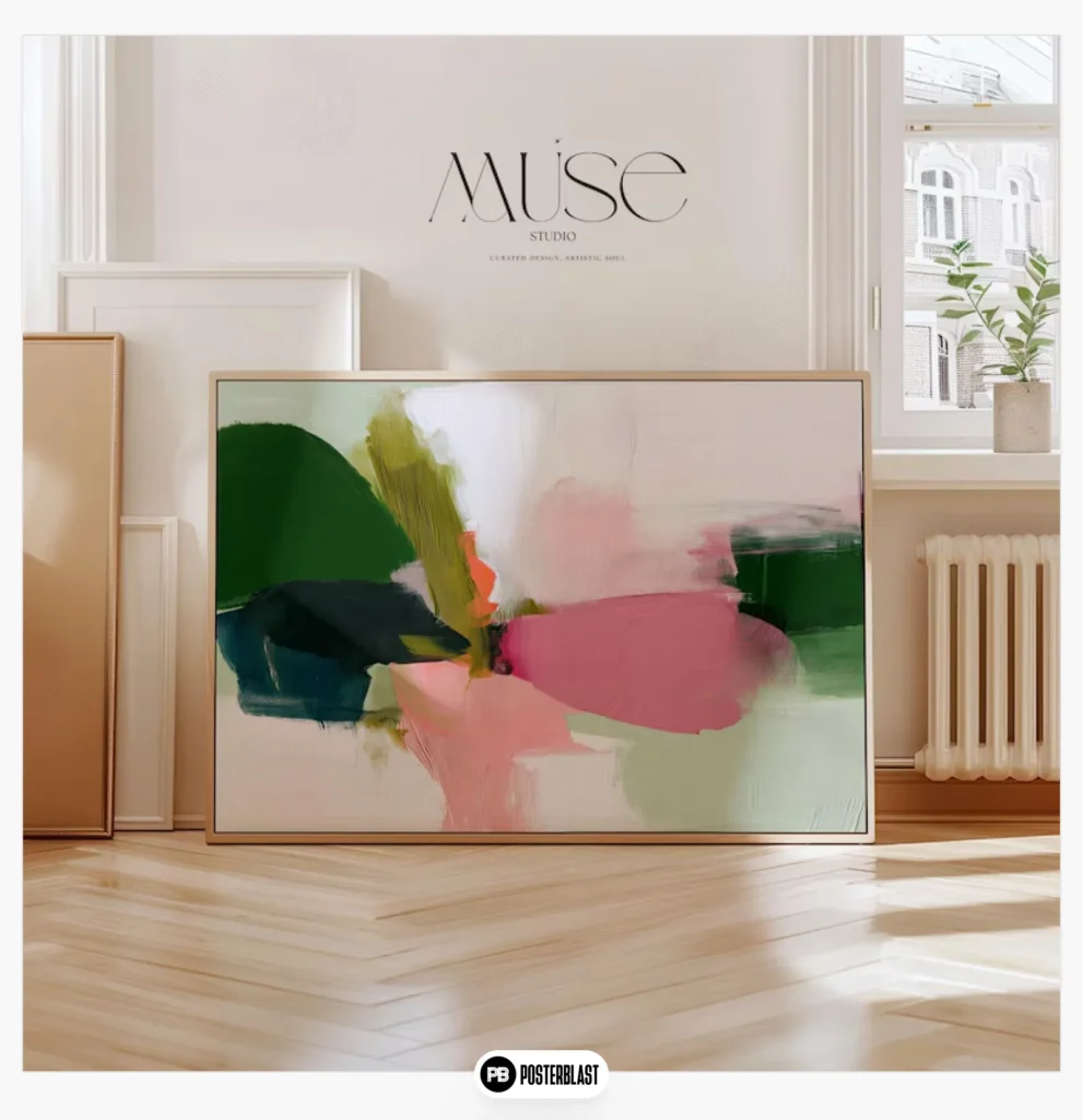 reen and Pink Abstract Wall Art 