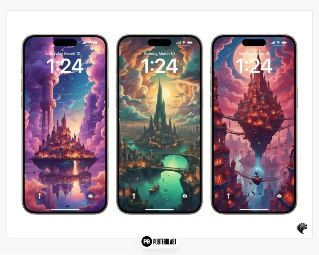 Ethereal Fantasy Floating City iPhone Wallpaper Pack