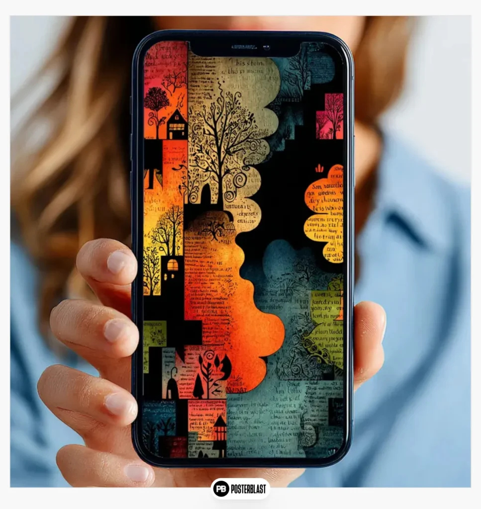 Abstract dreamscape phone wallpaper: bold colors