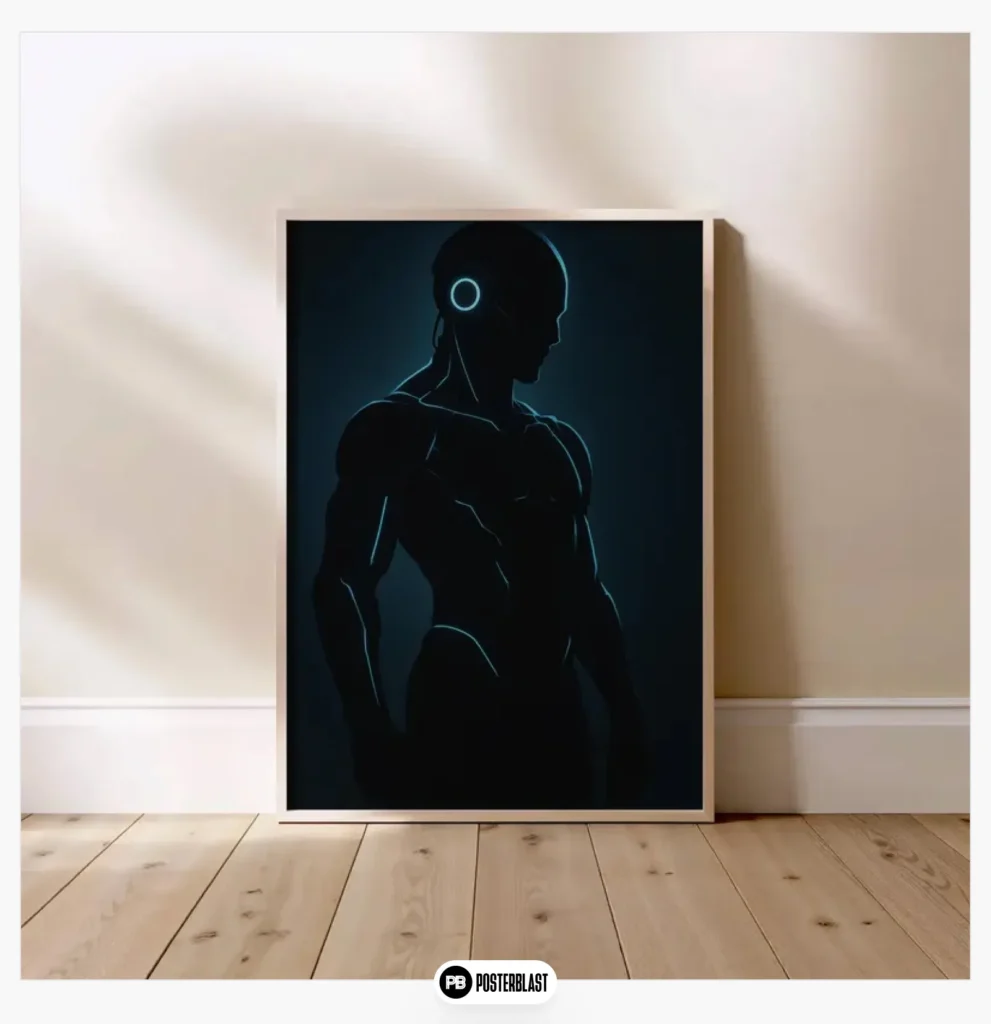 Futuristic Cyborg Poster: Sci-Fi Neon Robot Art Print