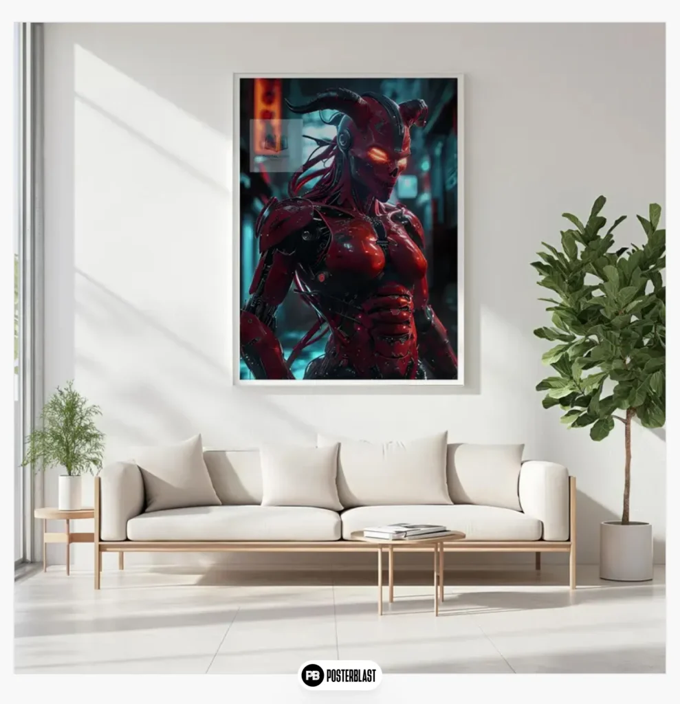 Red Cyber ​​Demon Robot Art | Futuristic Horror Digital Print
