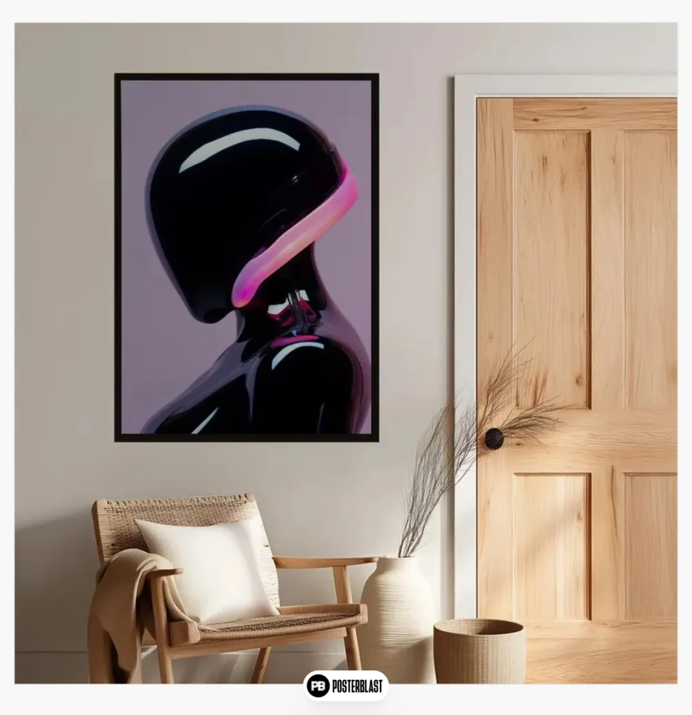 Sleek Glossy Black Humanoid Robot AI Art Print