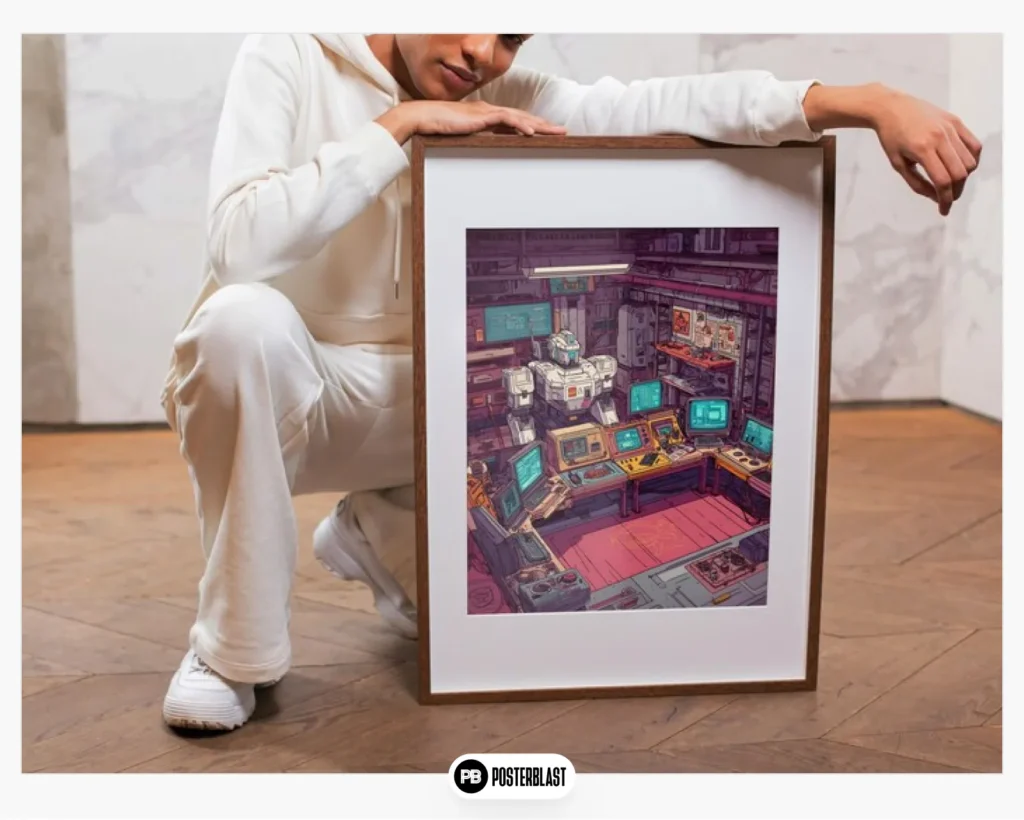 Cyberpunk Mecha Lab - Futuristic Digital Wall Art Poster