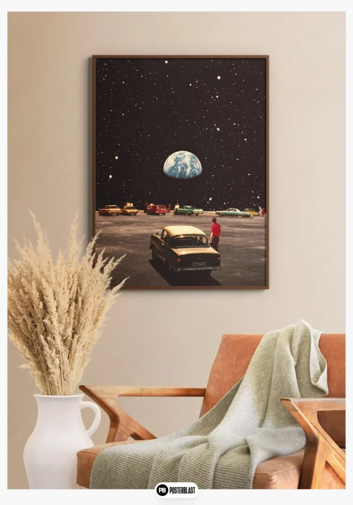 Retro Futurism Space Collage Art Print: Vintage Sci-Fi Wall Decor