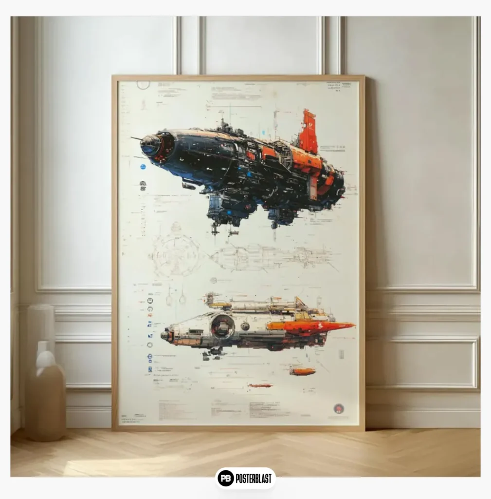 Futuristic Spacecraft Blueprint Poster