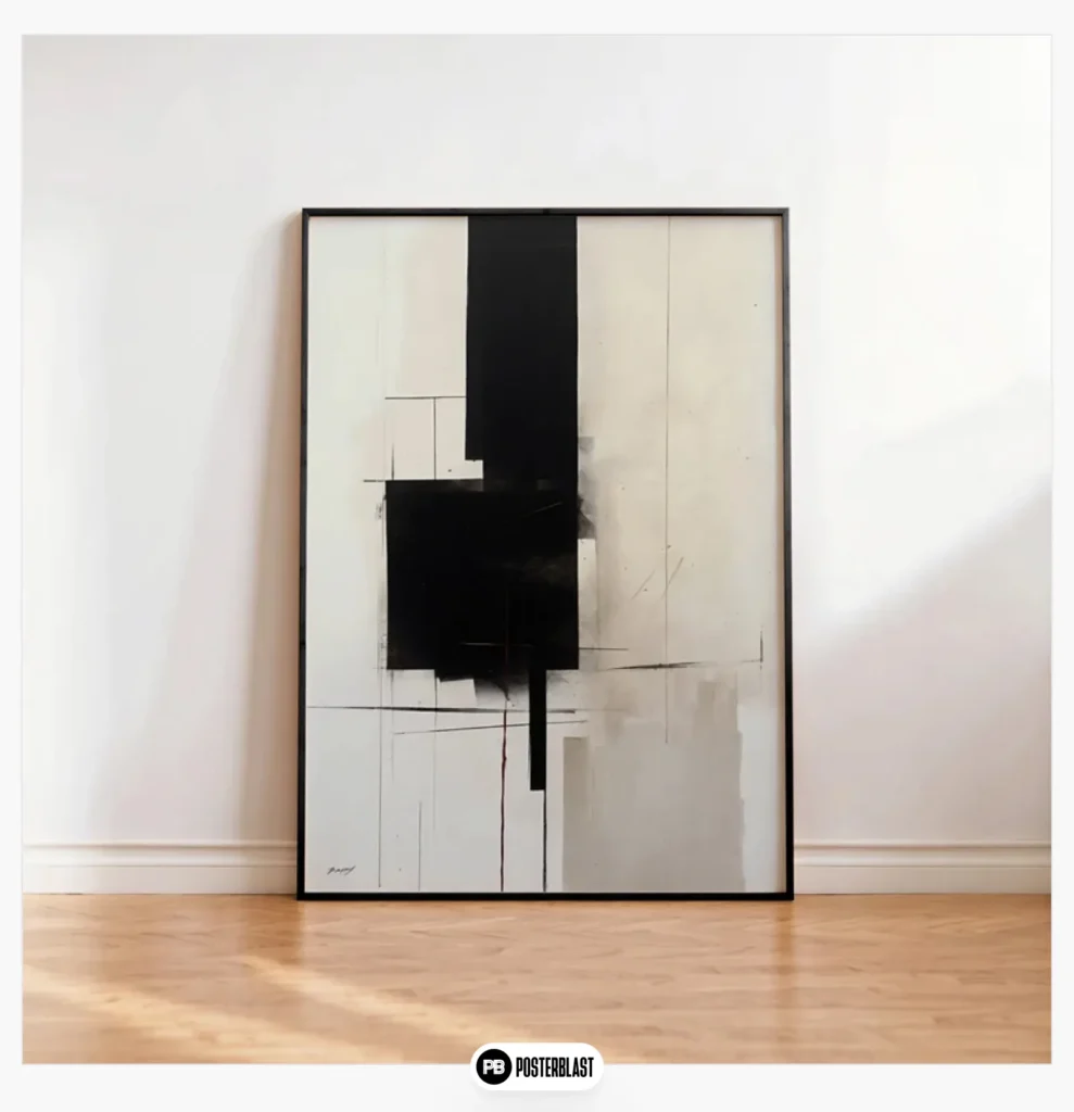 Black Beige Abstract Art Print: Minimalist Brushstrokes