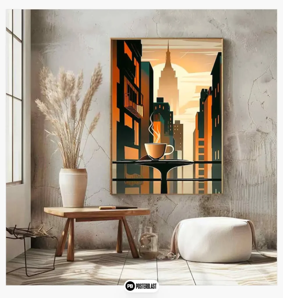 Art Deco Coffee Skyscraper Architecture Powder Room Wall Art
