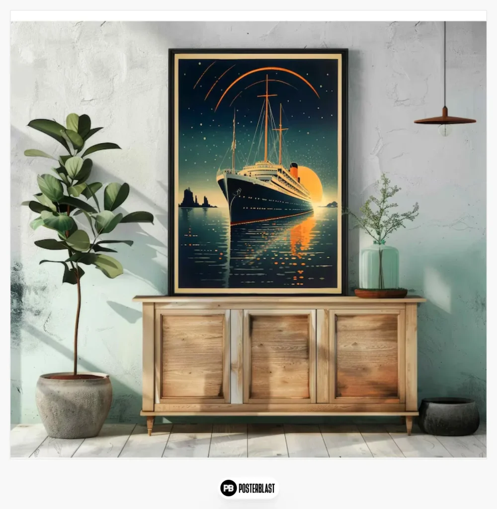 Art Deco Ocean Liner Travel Poster Powder Room Wall Art