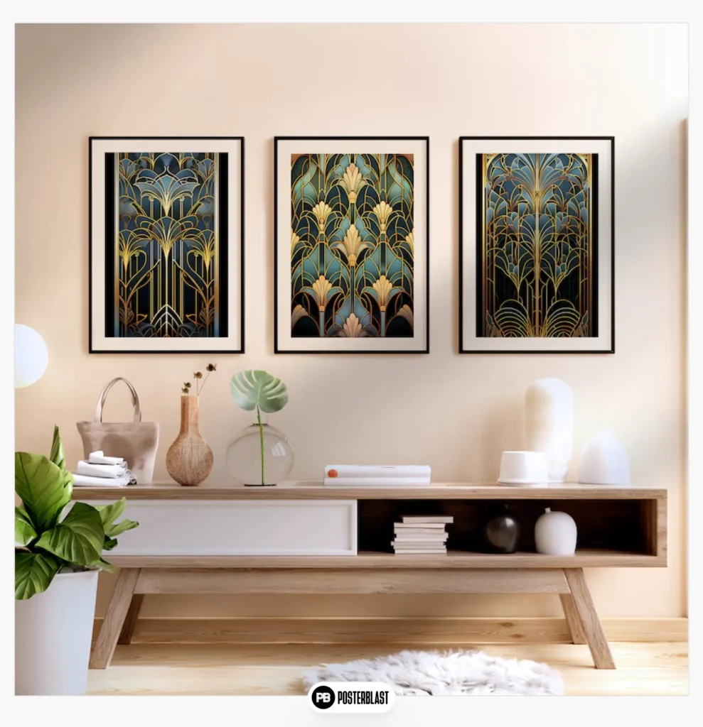 Art Deco Gallery Wall Art: Art Nouveau Vintage Set Floral Design Poster