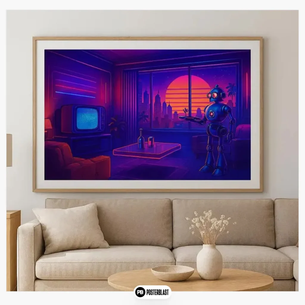 80s-Inspired Neon Robot Wall Art Print