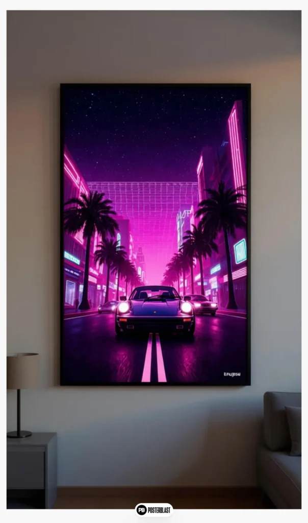 Neon Retro Cityscape Digital Print