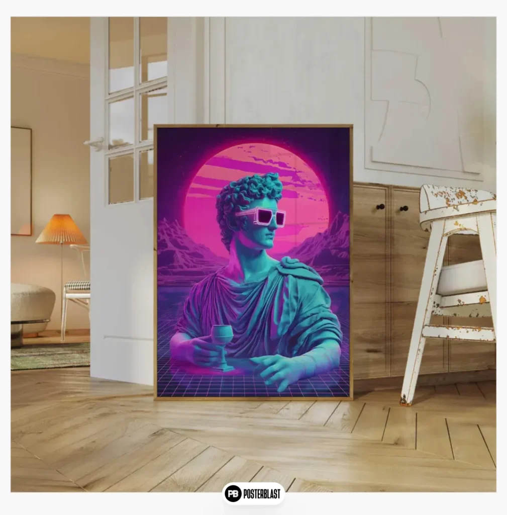 Greek Statue Art Print: Retro-Futuristic Neon Poster