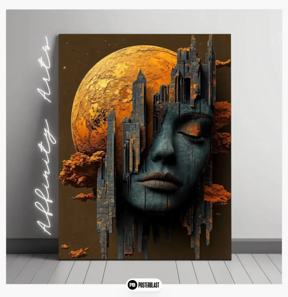 Cyberpunk Mars Cityscape Art Print: Surreal Sci-Fi AI Portrait 