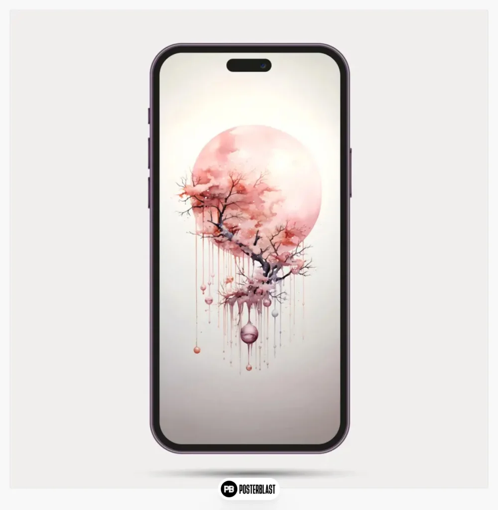 Surreal pink moon tree phone wallpaper