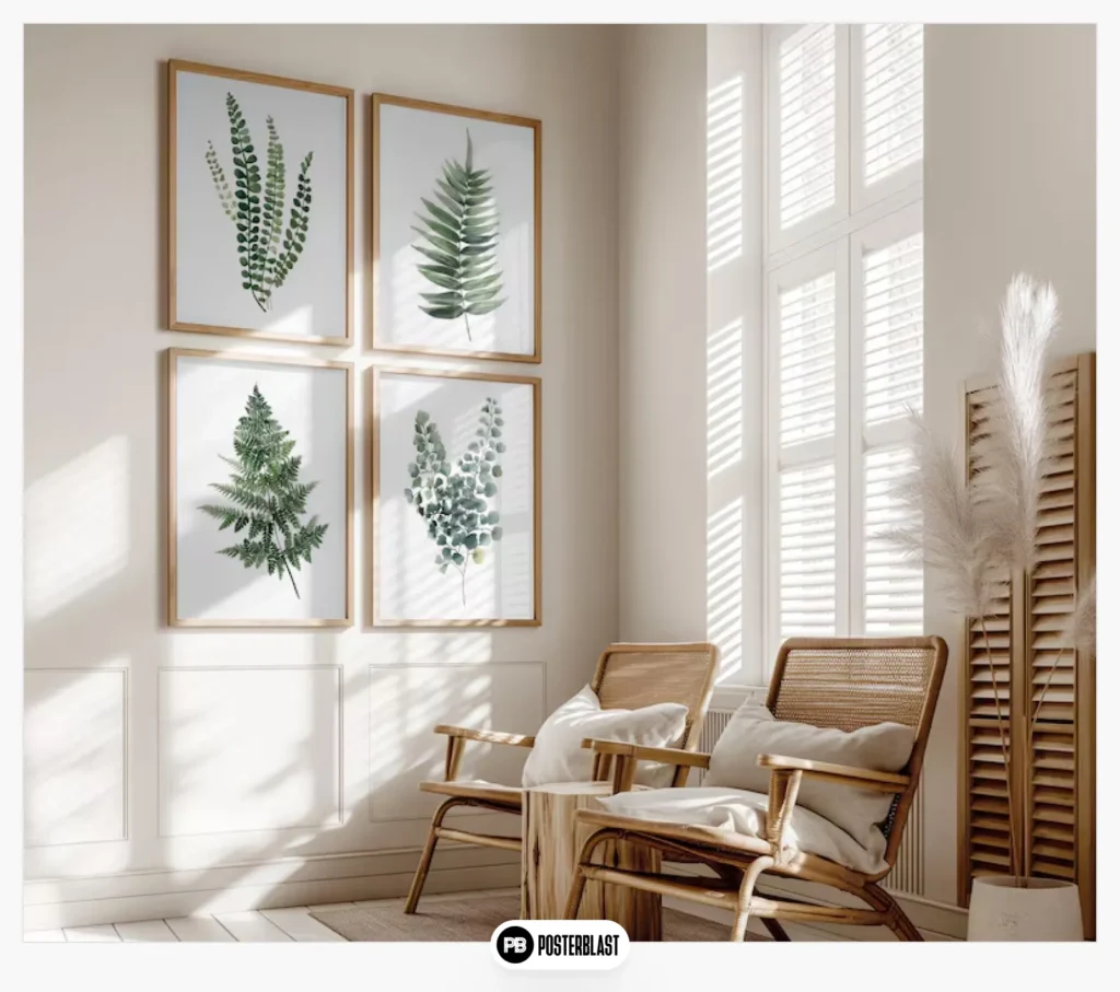 Fernblatt Print Set: Minimalist Watercolor Botanical Wall Art in Sage Green