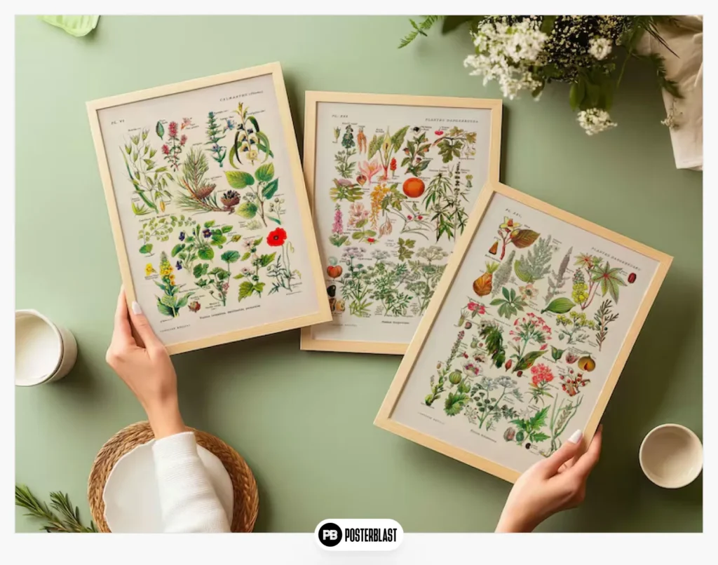 Set of 3 Vintage Print Plants Chart Plantes Calmantes Plantes