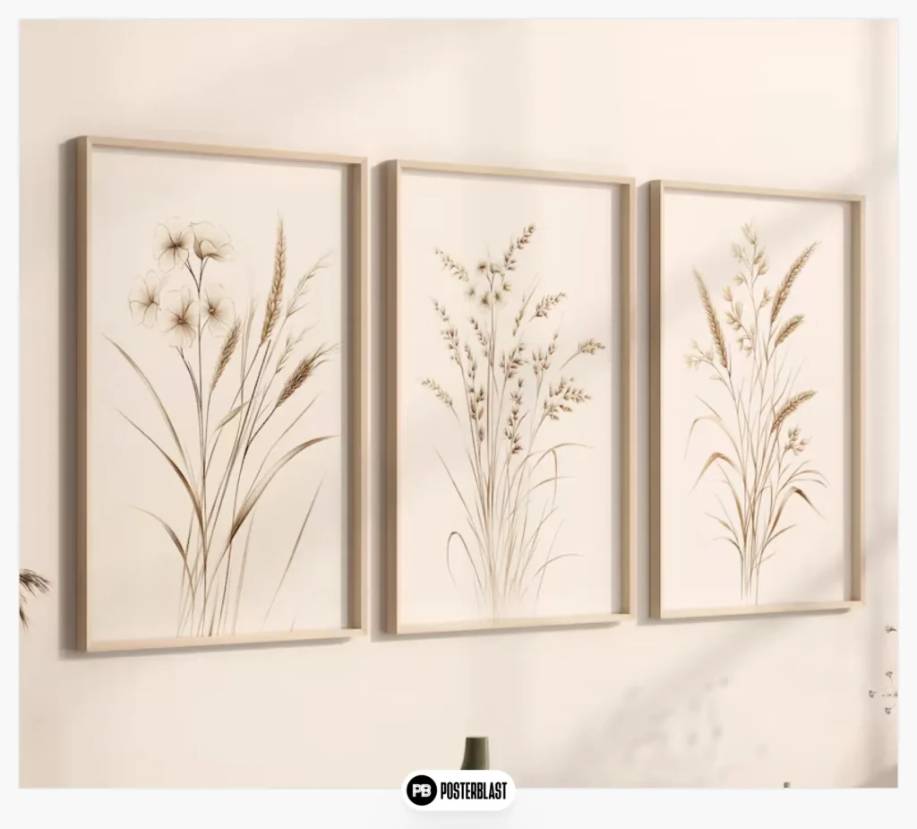 Beige Botanical Line Art Print Set: Minimalist Floral Wall Decor