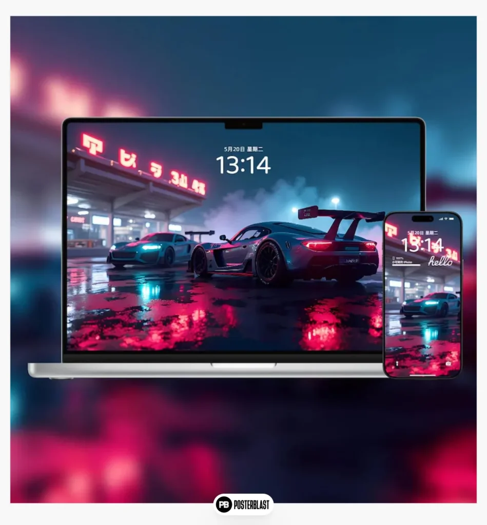 Neon Cyberpunk Racing Car Wallpaper Bundle