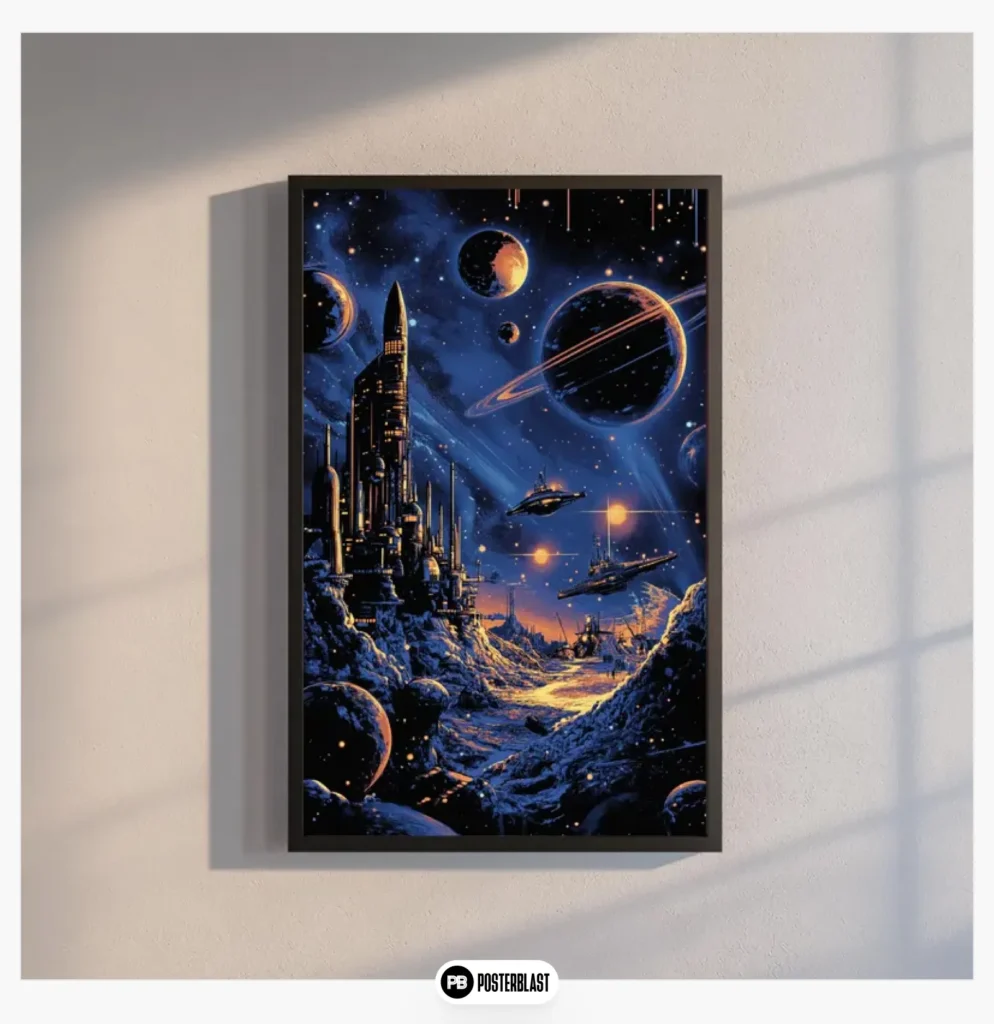 Retro Futuristisches Weltraum Poster - 80er Jahre Sci-Fi Kunstdruck